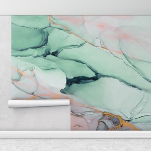 Green Marble Wall Decor, Green Mural, Contemporary Mural, 3d Wall Paper, Custom Wall Paper, Bright Wall Paper, Modern Wall Decor,