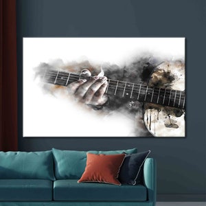 Watercolor Wall Decor, Music Instruments Canvas, Music Room Art, Guitar Canvas, Abstract Guitar Canvas Art, Music Artwork,