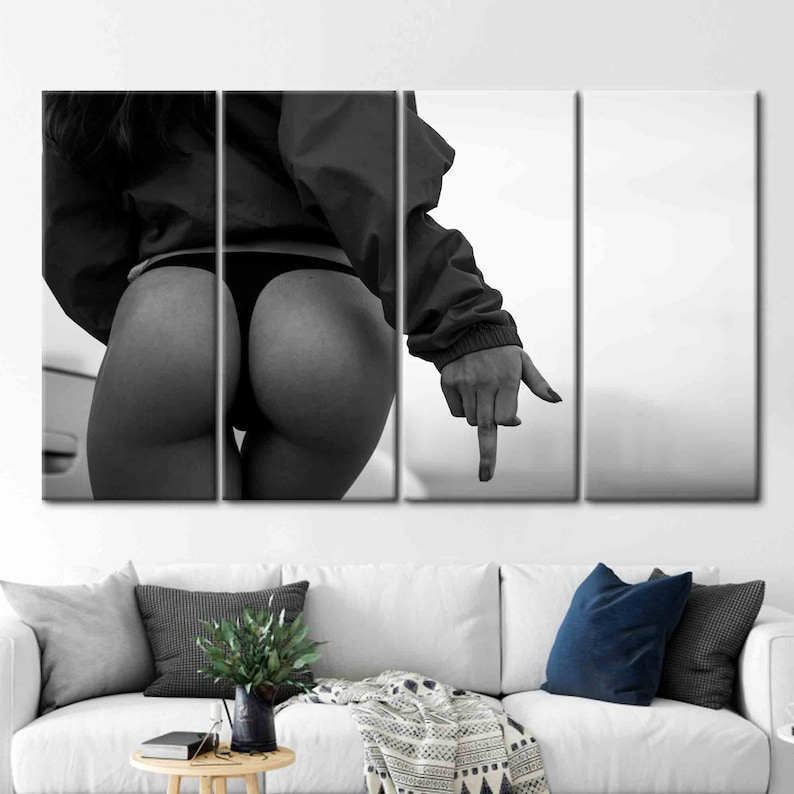 Girl In The Black Thong, Erotic Wall Art, Sensual Woman Canvas, Nude Wall Art, Sensual Photo Wall Decor, Woman Middle Finger , Mature Art image 4