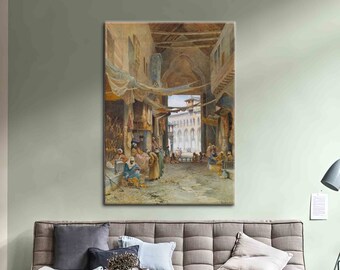 Carpet Bazaar, The Grand Mosque of Damascus Wall Decor, Charles Robertson Artwork, Damascus Canvas, Reproduction Printed, Famous Artwork,