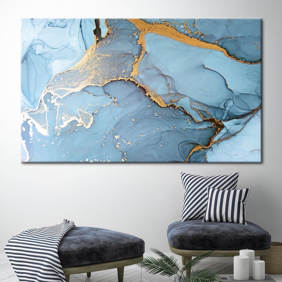 Blue and Gold Marble Blue Marble Wall Decor Gold Marble Etsy