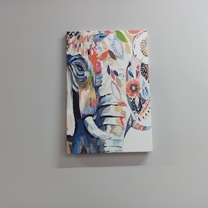 Elephant Painting Print, Animal Wall Decor, Elephant Lover Gift Art Canvas, Abstract Elephant Art, Colorful Elephant Canvas Art,