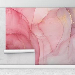 Mural contemporáneo, Papel de pared Peel and Stick, Papel de pared 3d, Papel de pared moderno, Mármol rosa, Arte de pared de mármol de lujo,