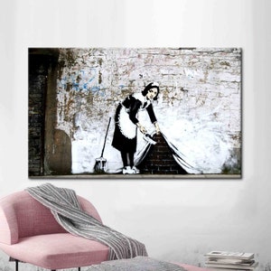 Abstract Canvas, Street Canvas Art, Banksy Maid Graffiti Wall Art, Woman Graffiti Wall Art, Maid Graffiti Poster, Painting Canvas Art,