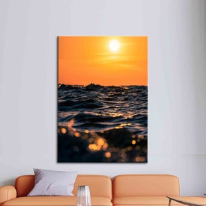 Seascape Canvas, Nature Landscape Poster, Sea Landscape Wall Decor, Wave Landscape Canvas Art, Waves at Sunset Canvas, Sunset Sky Artwork,