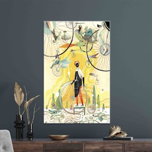 Modern Art, Yellow 3D Canvas, Canvas Art, Bicycle, Wall Art Canvas, Bicycle Canvas Decor, Large Canvas, Abstract Canvas Gift,