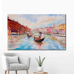 Venice Canal Painting, Grand Canal Wall Decor, Landscape Canvas Art, Italy Landscape Artwork, Italy Printed, Venice Landscape Printed,
