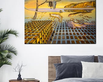 Melting Clocks Surreal Canvas Art – Salvador Dali Inspired Cotton Canvas Wall Poster – Abstract Dreamscape Print
