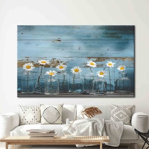 Daisy Flower In Glass Bottles, Daisy Lover Gift Art Canvas, Floral Printed, Botanical Canvas Art, Daisy Photo Poster, Daisy Wall Decor,