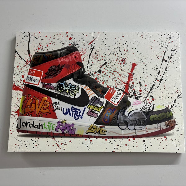 Framed Wall Art, Shoes Graffiti Canvas Gift, Jordan Shoe Hype Sneaker, Custom Canvas, Canvas Wall Art, Air Jordan Sneaker Poster,