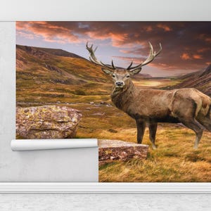 Décoration murale 3D, beau cerf, papier numérique, papier peint montagne, papier peint cerf, art mural animaux, papier peint autocollant,
