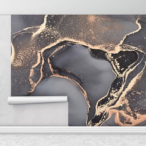 Modern Wall Paper, Gray And Gold Marble, Paper Wall Art, Custom Wall Paper, Gray Marble Wall Print, Marble Wall Paper,
