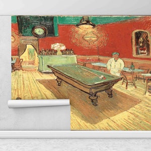 Decalcomanie da muro da tavolo da biliardo, The Night Cafe di Van Gogh Wall Decals, Vincent Van Gogh Wall Stickers, Pittura murale di riproduzione, Arte di Gogh,