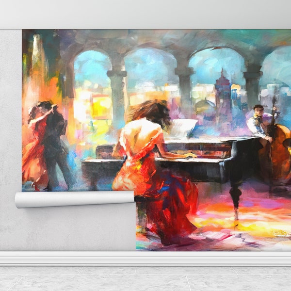 Haenraets Willem, affiche murale femme pianiste, papier peint 3d, art mural en papier, papier peint autocollant, papier peint pour piano,