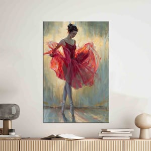 Woman With Red Dress Painting Print, Painting on Canvas, Gift for Her, Abstract 3D Canvas, Canvas, Modern Canvas Print,