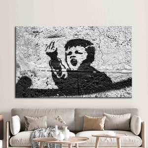 Banksy Bad Boy Canvas, Boy Graffiti Canvas Art, Abstract Art, Banksy Boy Wall Decor, Banksy Art Canvas, Middele Finger Wall Art,