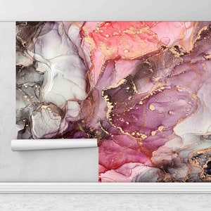 Cartel de pared de oro, arte de papel de pared abstracto, pintura de pared de mármol de lujo, impresión de pared de mármol, pintura de pared de mármol rosa y gris, regalo para la casa