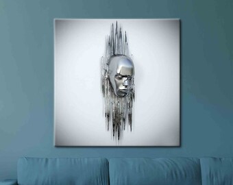 3d Effect Portrait, Contemporary Canvas Art, Modern Art Canvas, Abstract Canvas, 3d Artwork, Silver Art, Trendy Art,