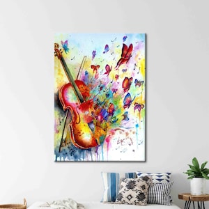 Colorful Violin Wall Decor, Violinist Wall Art, Abstract Violin Wall Decor, Music Lover Gift Printed, Colorful Abstract Canvas,