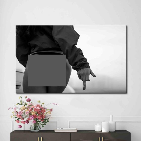 Girl In The Black Thong, Erotic Wall Art, Sensual Woman Canvas, Nude Wall Art, Sensual Photo Wall Decor, Woman Middle Finger , Mature Art