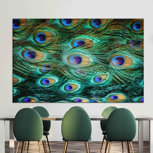 Modern Wall Art, Colorful Peacock Feather, Feather Canvas, Personalized Gifts, Custom Wall Hanging, Canvas Print, Peacock Feather Poster,