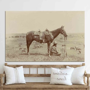 Wall Decor, Animal Printed, Farmhouse Canvas Gift, Wall Art Canvas, Texas Cowboy 3D Canvas, Texas Cowboy, Custom Wall Decor, Horse Artwork,