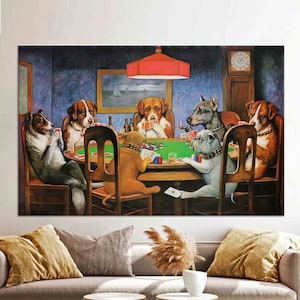 Dogs Playing Poker Canvas Art, Funny Vintage Dog Wall Art, Humorous Cotton Canvas Print,Cassius Marcellus Coolidge A Bold Bluff Dogs Printed