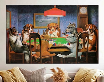 Dogs Playing Poker Canvas Art, Funny Vintage Dog Wall Art, Humorous Cotton Canvas Print,Cassius Marcellus Coolidge A Bold Bluff Dogs Printed