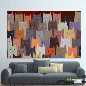 Décoration en toile, art mural animal, art mural, toile cadeau chat, cadeau pour elle, chat, toile 3D chats, art moderne, affiche chat abstrait,