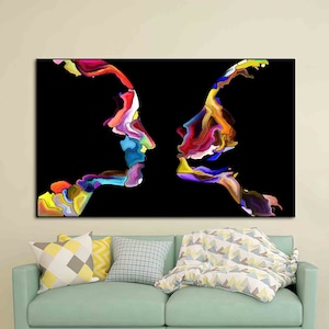 Colorful Abstract Couple Silhouette, Woman And Man Canvas Art, Modern Couple Wall Decor, Abstract Canvas Art, Colorful Couple Printed,