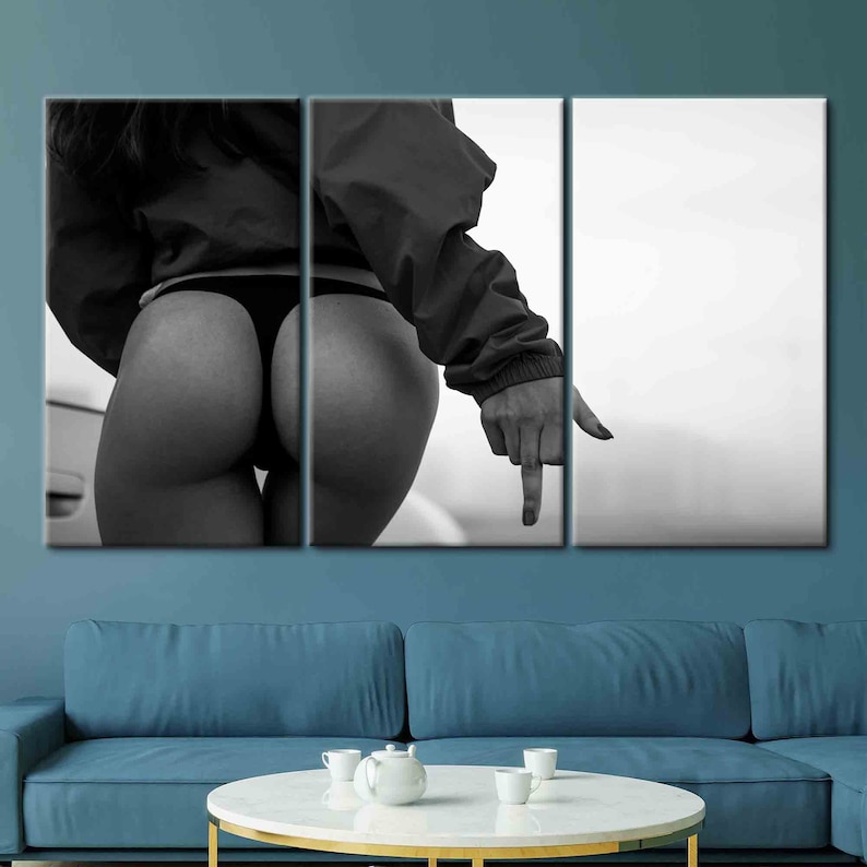 Girl In The Black Thong, Erotic Wall Art, Sensual Woman Canvas, Nude Wall Art, Sensual Photo Wall Decor, Woman Middle Finger , Mature Art image 3