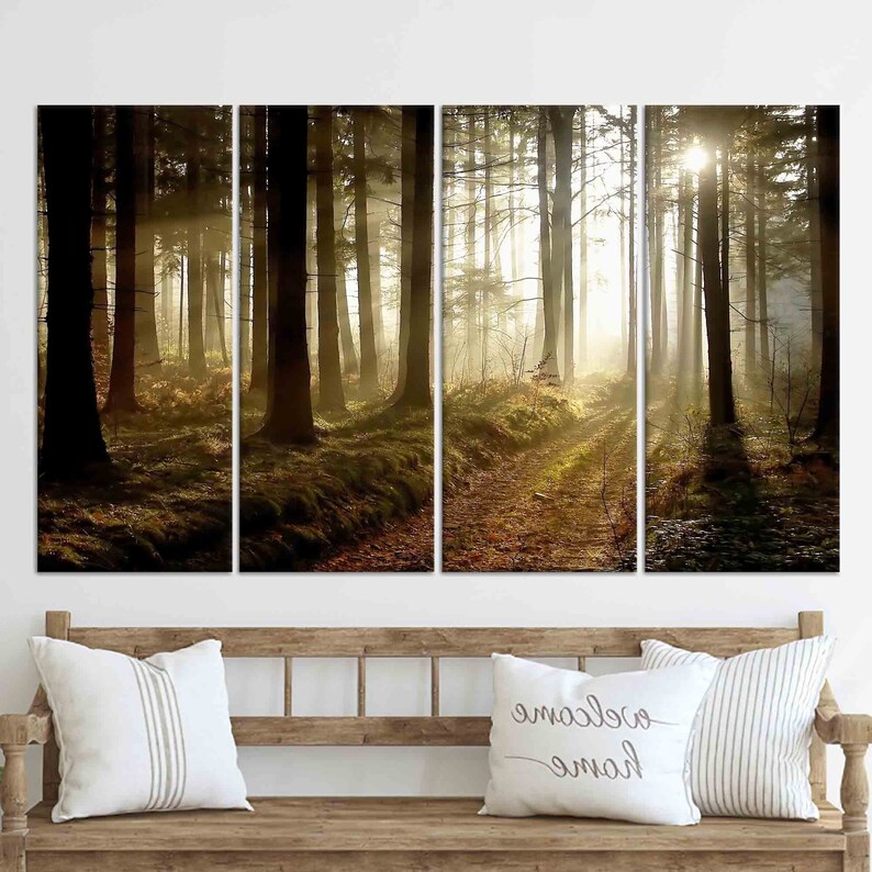 Sunset Canvas Decor, Forest Path at Sunset, Canvas, Large Wall Art ...
