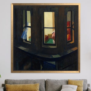 Famous Canvas Art, Edward Hopper Night Windows, Personalized Gifts, Reproduction Art, Gift for Him, 3D Wall Art, Night Windows Wall Art, Gold Framed
