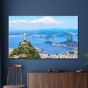 Lienzo de arte de Cristo, vista impresa, lienzo de paisaje, arte de Río de Janeiro, decoración de pared de Cristo Redentor, lienzo de arte de paisaje urbano,