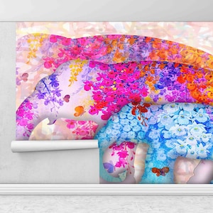 Carta digitale elefante floreale, artigianato di carta alla moda, decalcomanie da muro floreali tre elefanti, carta da parati animale, carta autoadesiva, arte astratta,