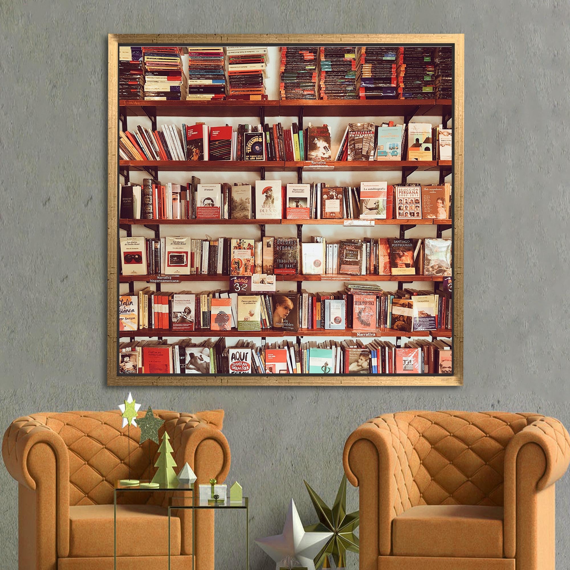Library Photo Print, Bookshelf Photo Canvas Art, Bookshelf Canvas ...