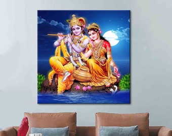 Para hinduska Radha Krishna, płótno z Radhą Krishną, Boski Kryszna i Radha – romantyczny hinduski duchowy obraz na płótnie