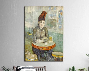 Agostina Segatori sentada no Café du Tambourin, reprodução em tela, pôster famoso, tela de Van Gogh, impressão em óleo, tela de mulher,