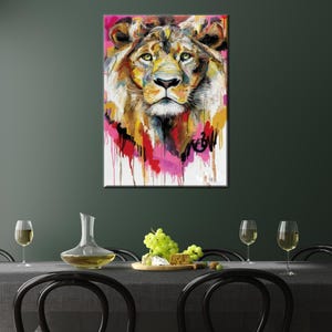 King Wall Hanging, Animal Wall Hangings, Large Wall Art, Lion Painting Print Canvas Poster, Modern Artwork, Large Canvas,