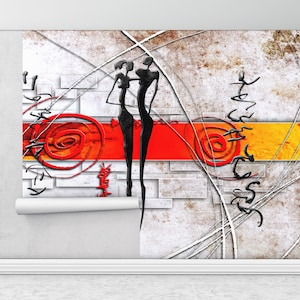 Paper Wall Art, Modern Wall Paper, African Couple Painting, 3d Wall Paper, African Woman Wall Mural, Ethnic Wall Art,