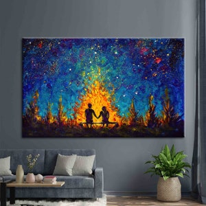 Arte romántico, arte de regalo de amante, cartel de regalo de pareja, arte contemporáneo, lienzo de arte de paisaje nocturno, lienzo de arte de cielo estrellado,