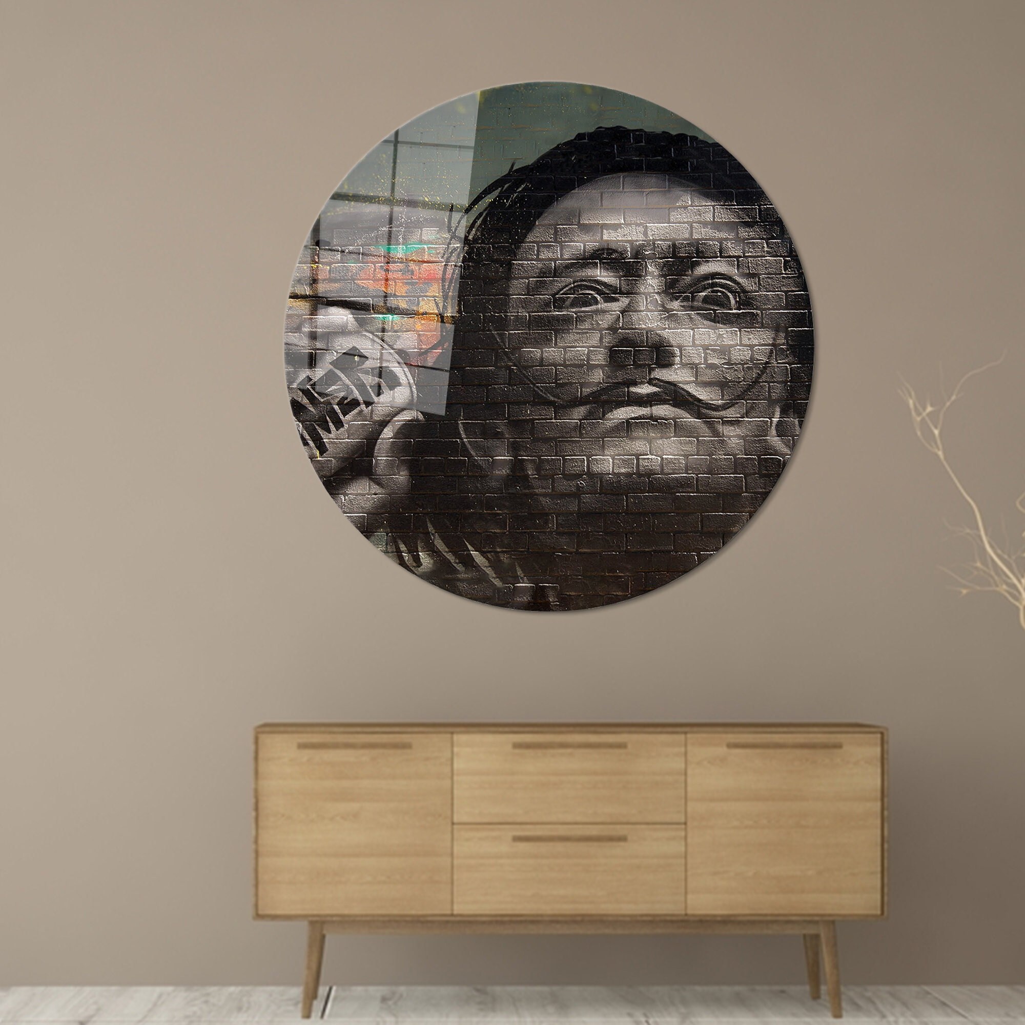 Personalized Glass Art, Glass Wall Art Modern, Wall Decor, Graffiti Glass Wall Art, Salvador Dali Graffiti Painting, Dali Paint Glass Art,