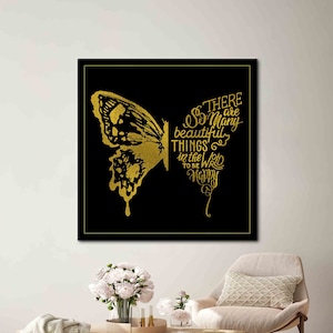 Butterfly Silhouette Be Happy, Inspirational Wall Art, Luxury Artwork, Success Wall Art, Trendy Art Canvas, Be Happy Art Canvas,