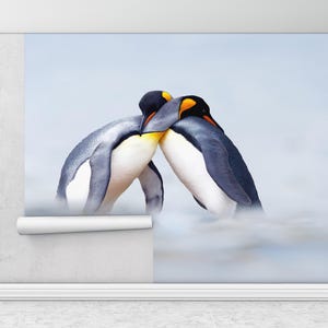 Kuschelnde Pinguine Wandmalerei, Schnee Wandmalerei, Papiermodelle, Tier Digitales Papier, Winter Tapete, 3D Wandbild,
