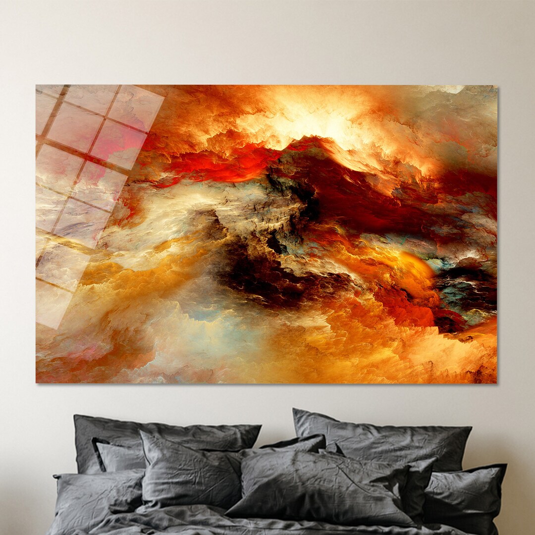 Glass,autumn Color Wall Decoration,glass Art Gift,red Wall Art,large