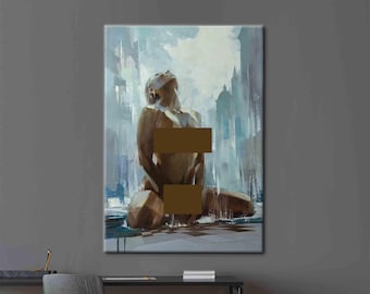 Naked Woman Painting Print, Naked Woman Wall Art, Bedroom Canvas Art, Sensual Photo Wall Decor, Sensual Photo Art Canvas, Mature Wall Art
