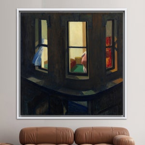 Famous Canvas Art, Edward Hopper Night Windows, Personalized Gifts, Reproduction Art, Gift for Him, 3D Wall Art, Night Windows Wall Art, White Framed