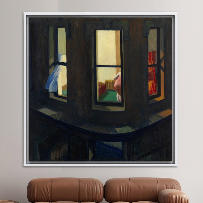 Famous Canvas Art, Edward Hopper Night Windows, Personalized Gifts, Reproduction Art, Gift for Him, 3D Wall Art, Night Windows Wall Art, White Framed