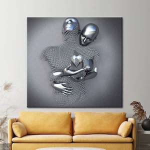 Metallisches Paar, romantisches Paar Kunst Leinwand, Paar Poster, 3d Metallische Kunst, Schlafzimmer Wandkunst, Valentinstag Geschenk Leinwand,