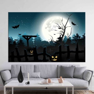 Custom Wall Hanging, Custom Wall Decor, Wall Decor, Halloween Night Landscape, Halloween 3D Canvas, Halloween&#39;s Gift Art Canvas,